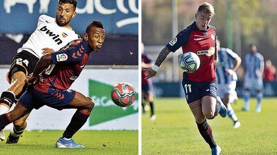 EstupiÃ±Ã¡n pelea con Garay por el balÃ³n ante el Valencia (izquierda). Brandon conduce la pelota en un partido.