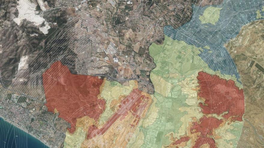 Mapa de nuevas servidumbres aeronáuticas en los cuatro municipios afectados.