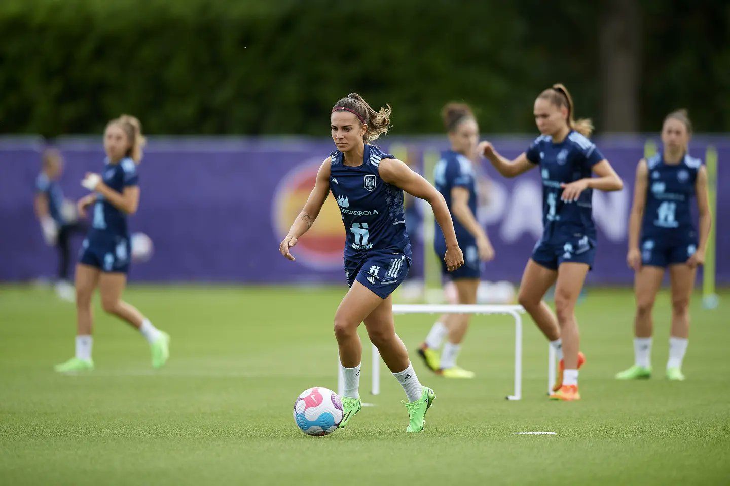 La selección española ejercitándose para su encuentro frente a Dinamarca