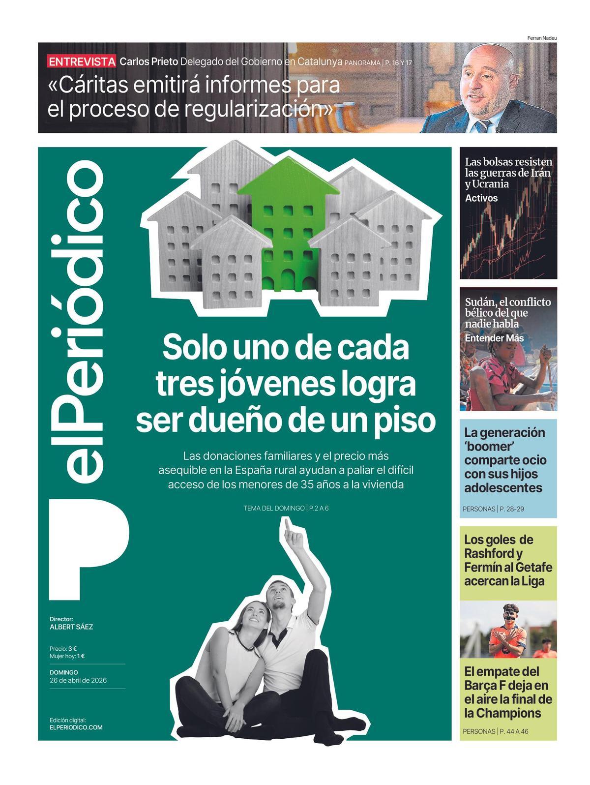 La portada de EL PERIÓDICO del 26 de abril de 2026