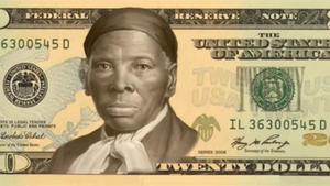 Billete simulado de 20 dólares con la imagen de Harriet Tubman.