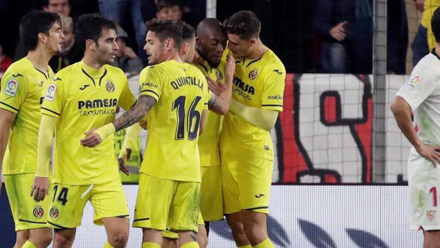 El Villarreal celebra uno de sus goles ante el Sevilla.