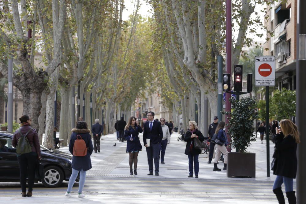 El paseo Alfonso X de Murcia, completamente peatonalizado