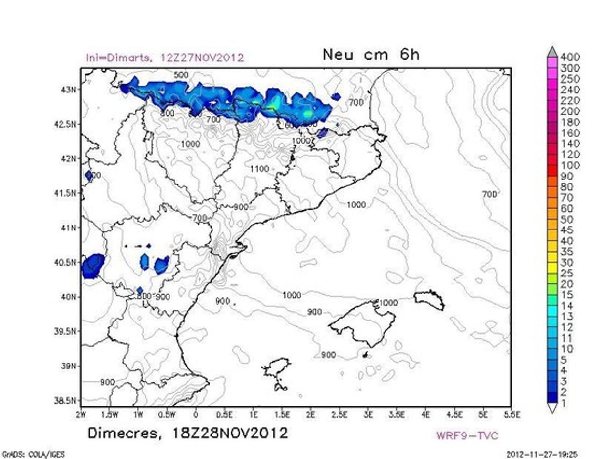 Mapa del fred més intens a Catalunya previst per a aquest dimecres.