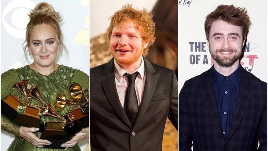 Adele, Ed Sheeran y Daniel Radcliffe.