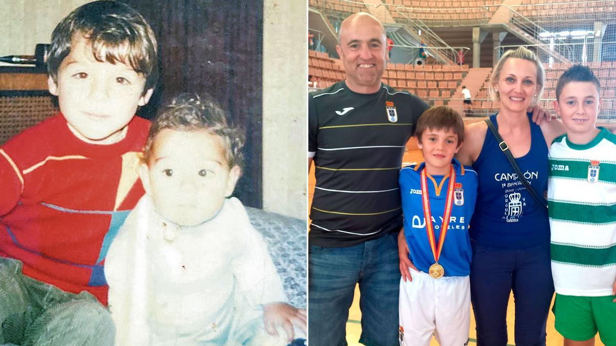 A la izquierda, Santi Cazorla, de blanco, junto a su hermano Nando. A la derecha, Yayo, con la camiseta del Oviedo, junto a su familia.