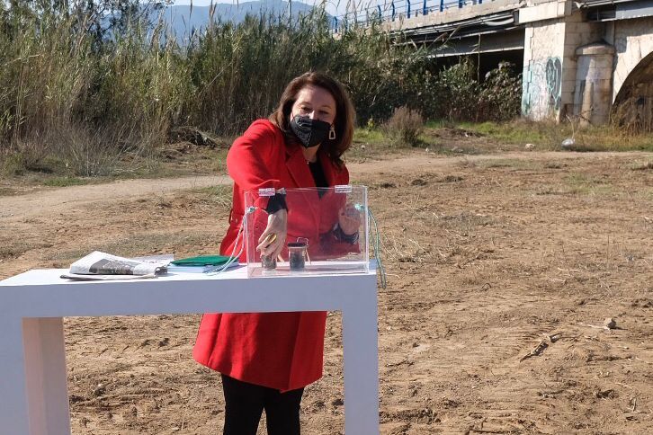 Colocación de la primera piedra de las obras de defensa en el río Guadalhorce