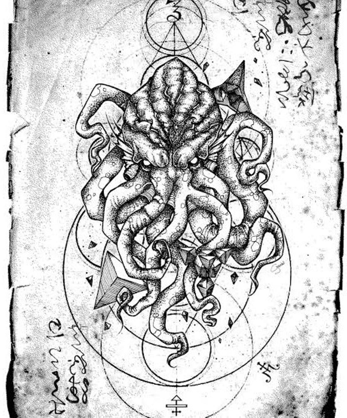 Ilustración de Greta Grendel inspirada en el 'Necronomicón'