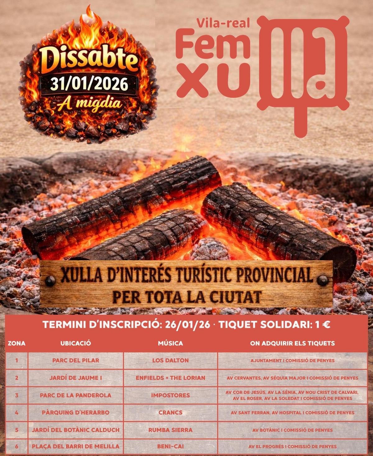 Imagen del cartel de la segunda edición de Fem Xulla, con los espacios en los que se realizará el evento y las actuaciones musicales.