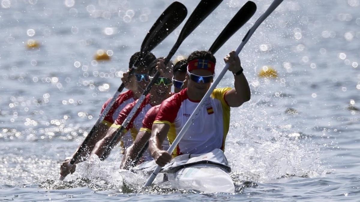 Javier Hernanz, Rodrigo Germade, Óscar Carrera e Íñigo Peña, el cuarteto español del K4 pasando a la final de 1.000 metros.