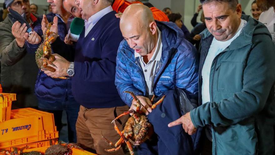 Subasta de centollo en la lonja de O Grove.