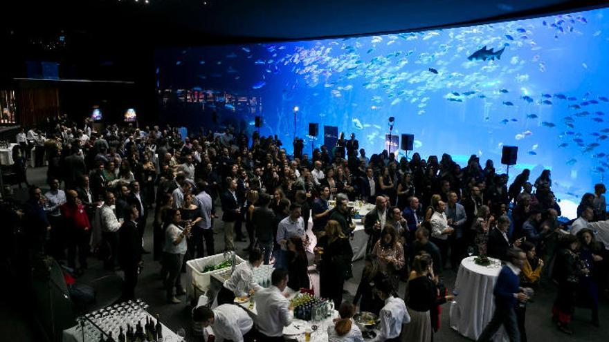 Un instante de la celebración, el pasado viernes, de la Televisión Canaria en la sala principal del acuario Poema del Mar, situado enLas Palmas de Gran Canaria, con la presencia de trabajadores de todas las islas.