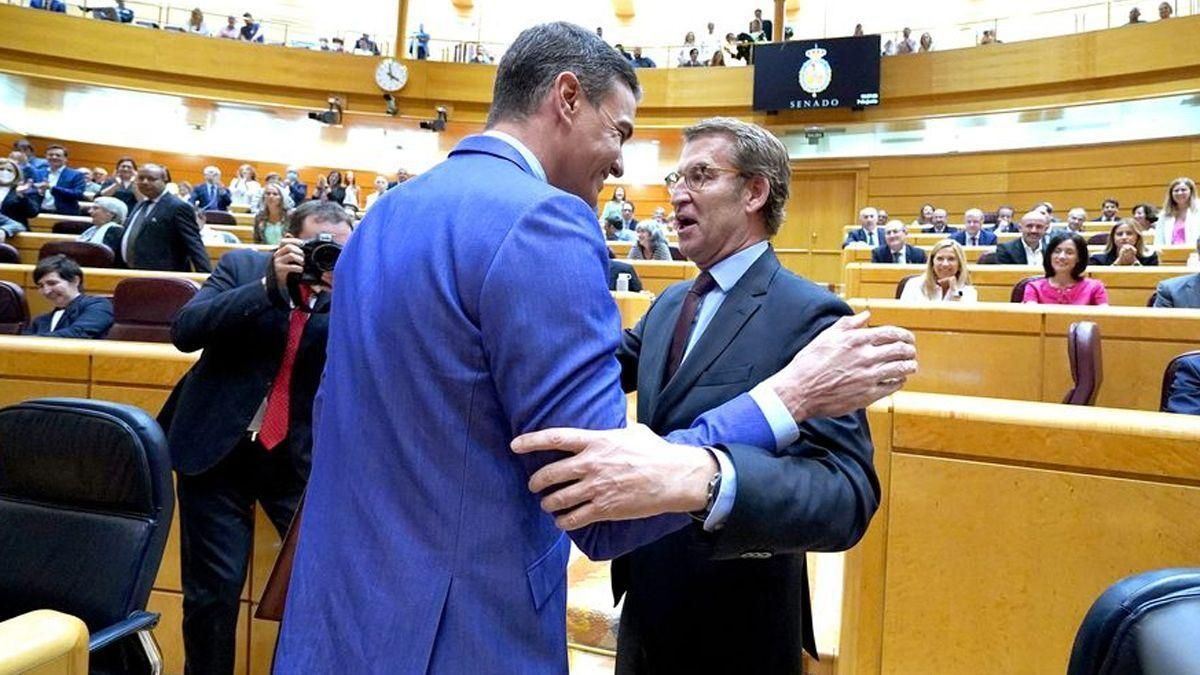 Pedro Sánchez y Alberto Núñez Feijóo en el Senado.