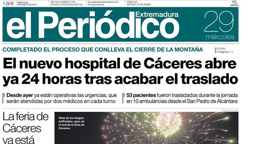 Esta es la portada de EL PERIÓDICO EXTREMADURA correspondiente al día 29 de mayo del 2019