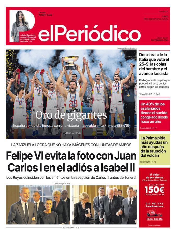 La portada d’EL PERIÓDICO del 19 de setembre del 2022