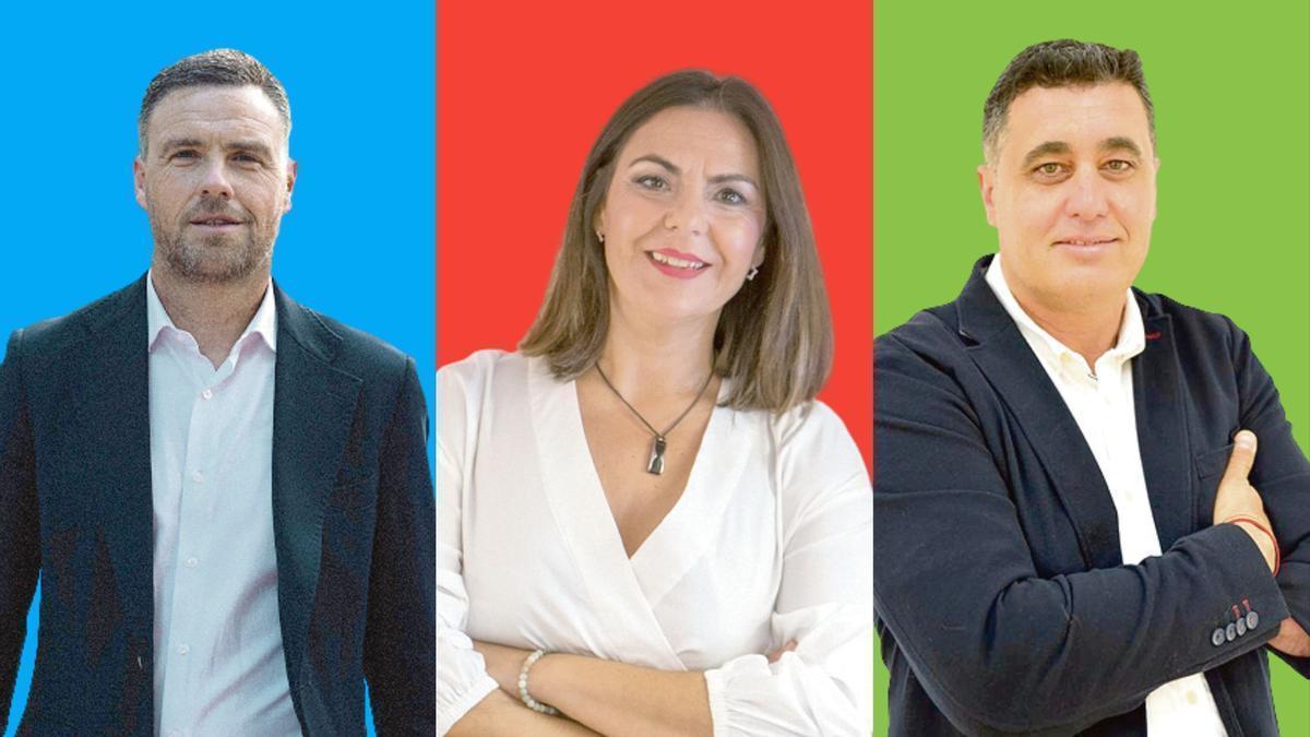 José Francisco García (PP), María José Soria (PSOE) y Antonio Cástor Puerta (Vox), de izquierda a derecha.