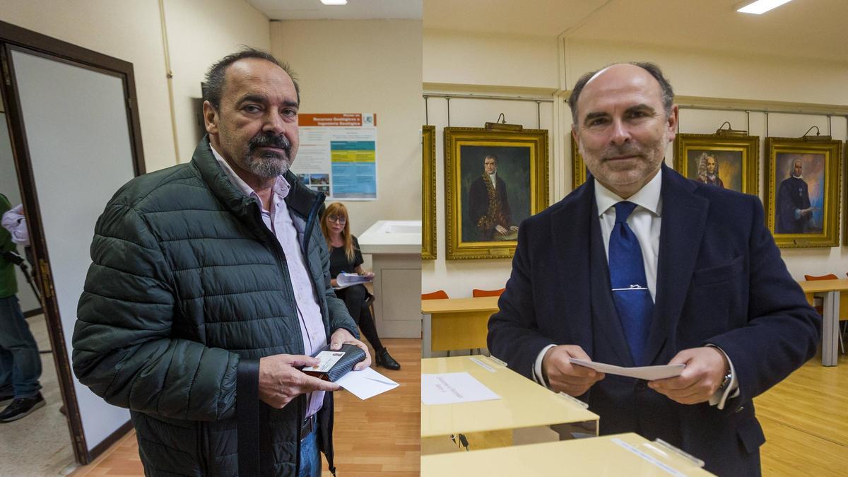 Los dos candidatos a Rector, Juan Manuel Cueva Lovelle e Ignacio Villaverde, votando en sus respectivas facultades.