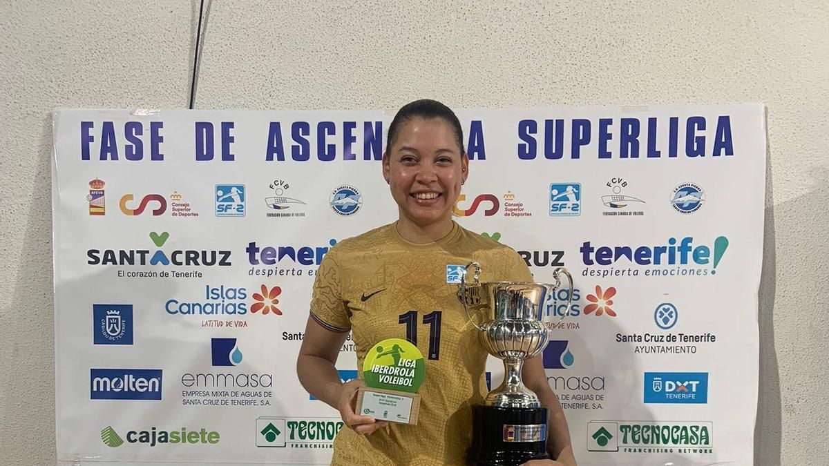 Meriyén Serrano posa con sus trofeos de MVP.