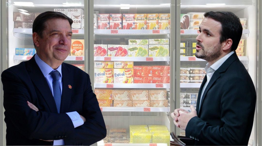 Infografía de Planas y Garzón ante una estantería de Helados de supermercados