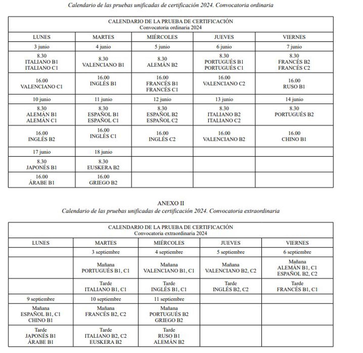 Calendario PUC