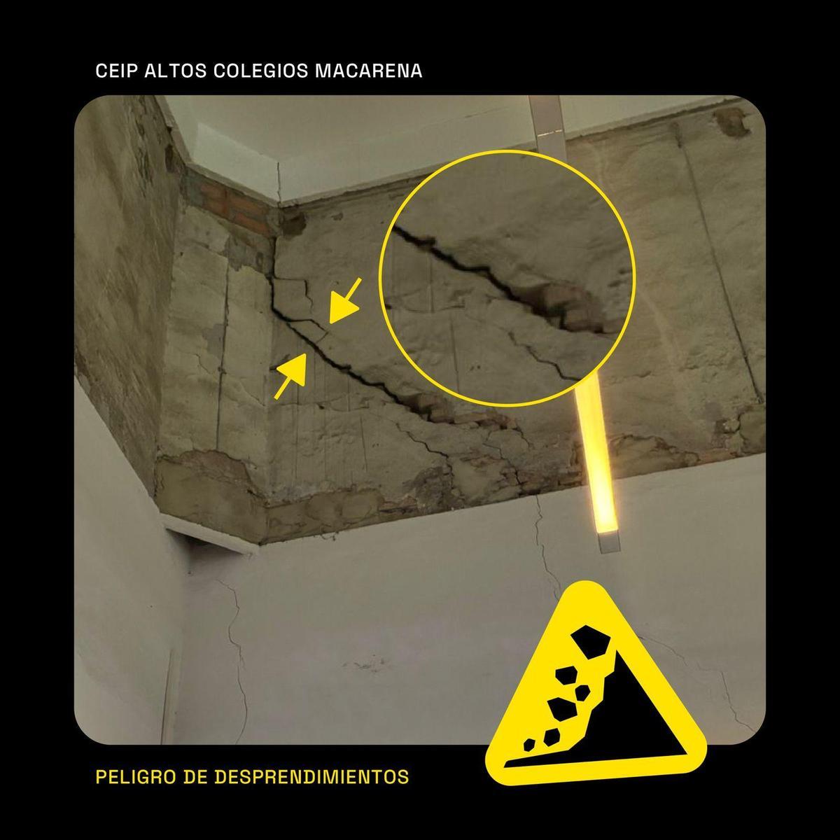 Estado de las grietas del CEIP Altos Colegios Macarena.