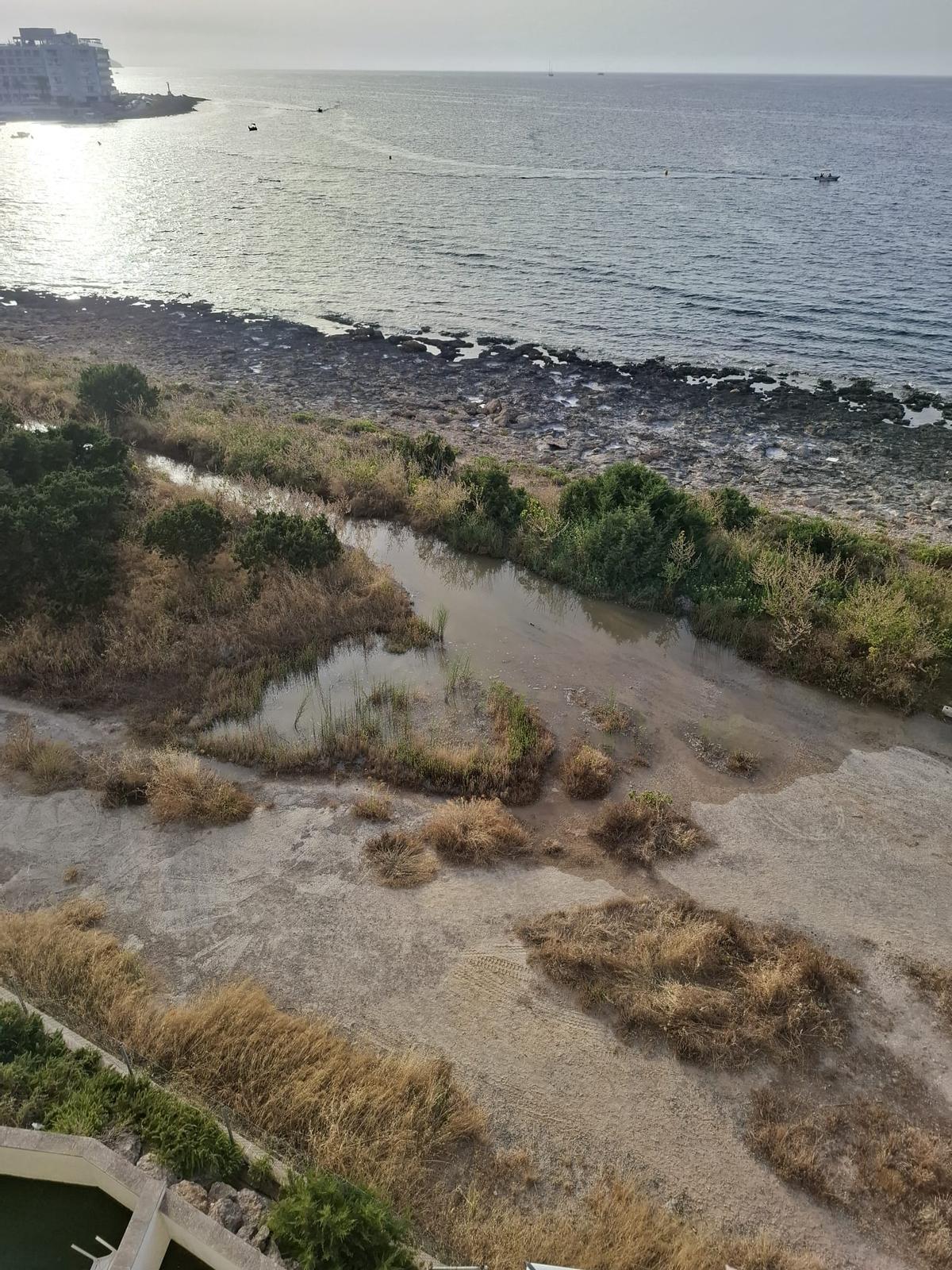 Charco de aguas fecales en el litoral de Cala de Bou
