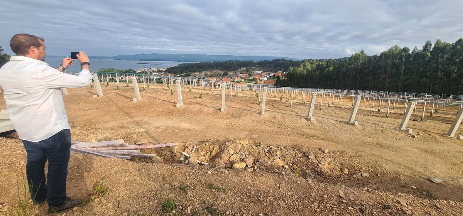 David Landín, de la bodega Lagar da Condesa, en una de las nuevas plantaciones de albariño Rías Baixas aún improductivas, en Berdón (Vilagarcía).   | //  M. MÉNDEZ