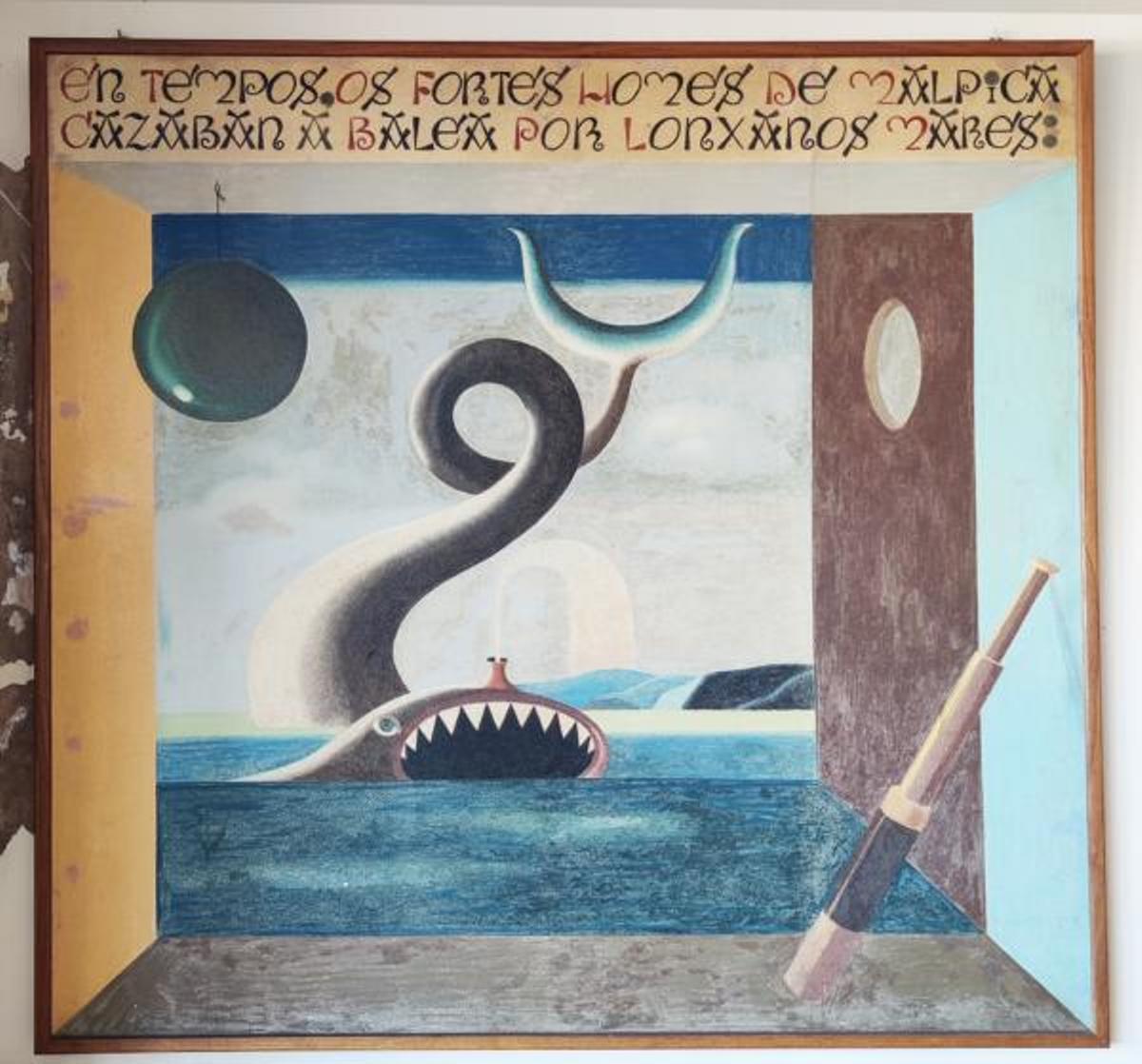 Pintura de Urbano Lugrís que reivindica á vila como porto baleeiro.