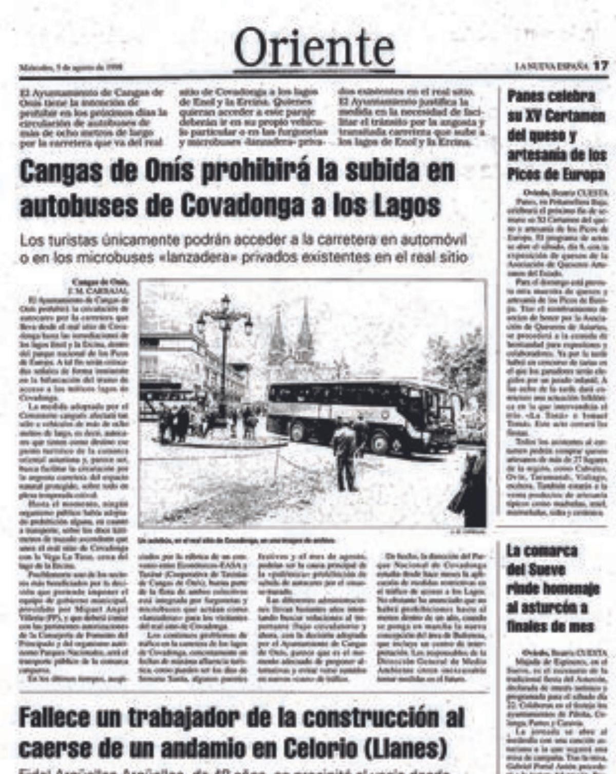 Cangas de Onís ya prohibió que subieran autobuses a los Lagos hace