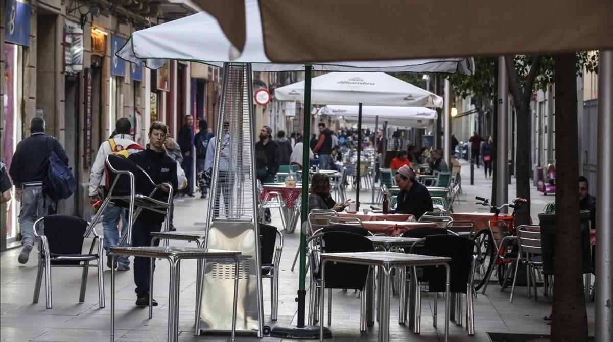 Terrazas en la calle de Blai, el pasado día 16 de marzo, día en el que se conoció la sentencia.