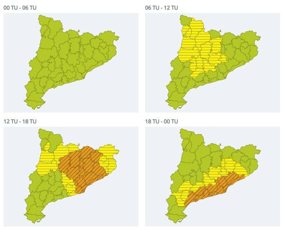 L'avís per pluja del Meteocar per hores
