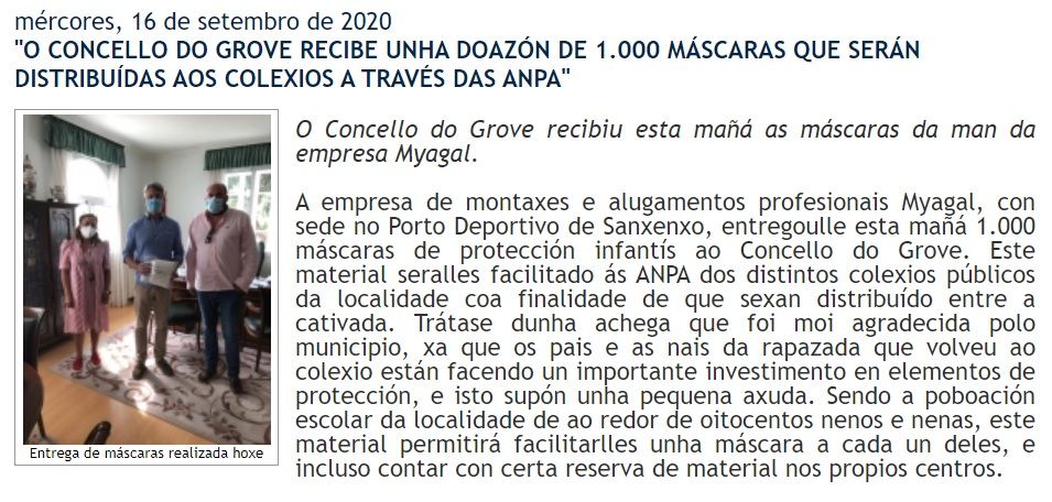 El anuncio realizado por el Concello en la web municipal.