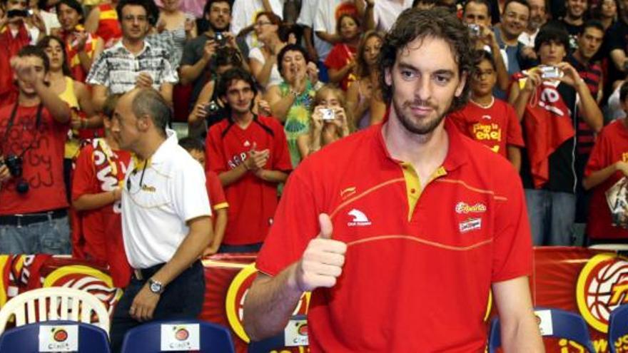 Pau Gasol durante un partido celebrado en el Palacio de los Deportes de Murcia