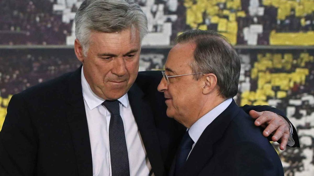 Carlo Ancelotti y Florentino Pérez, imagen de archivo.