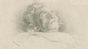 Retrato de Ludwig van Beethoven en su lecho de muerte. 