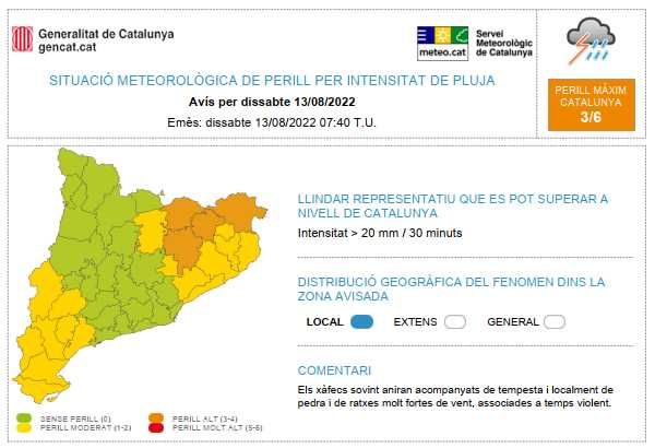 Alerta de xàfecs i tempestes a bona part de les comarques gironines la tarda de dissabte