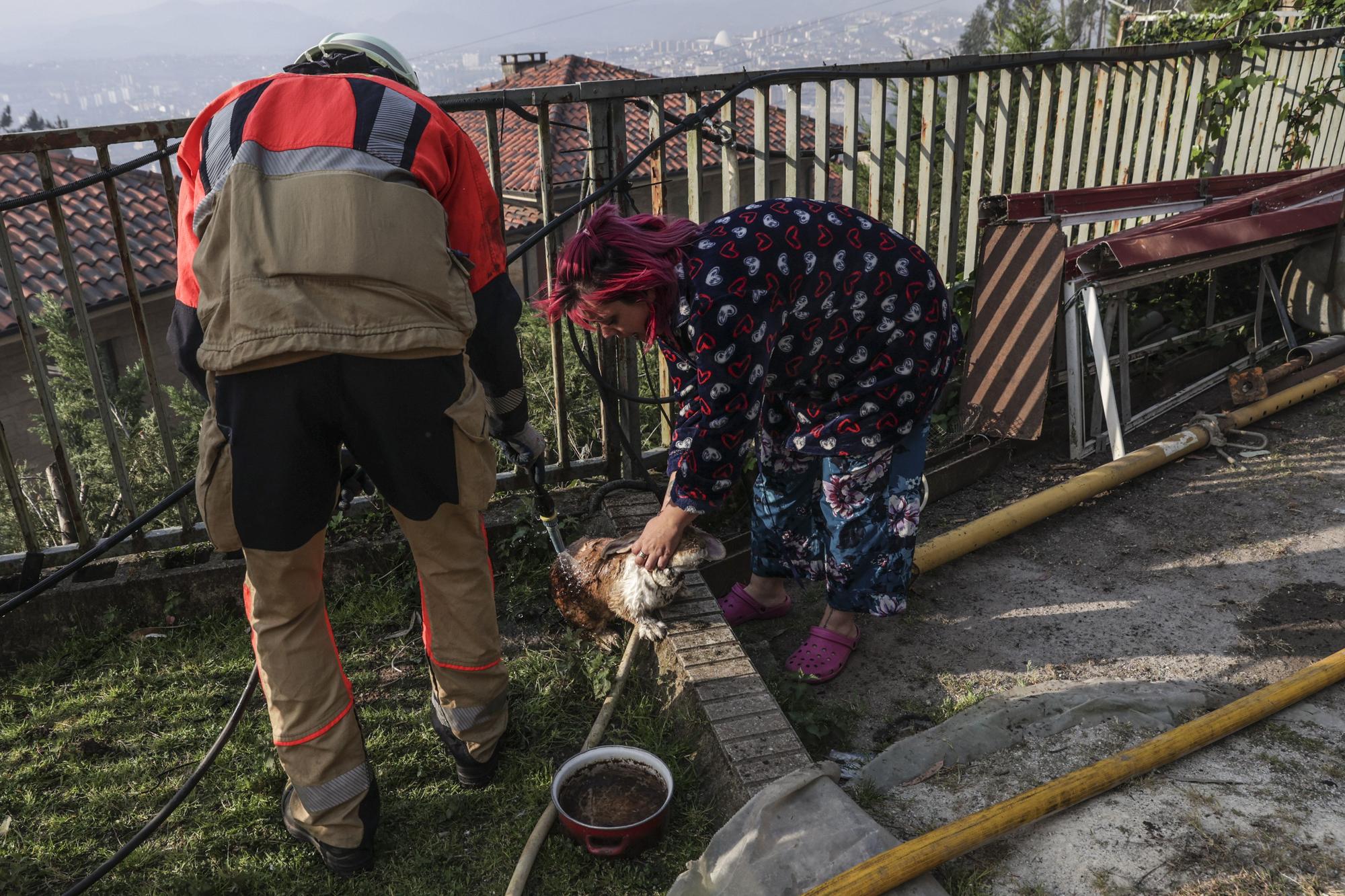 Los bomberos trabajan en el monte Naranco contra las llamas