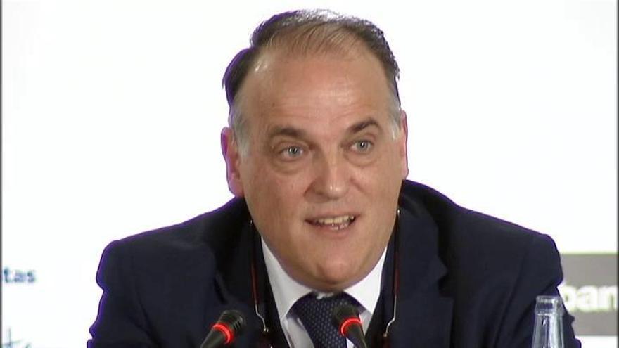 Tebas ironiza sobre el nombre del estadio del Atlético de Madrid