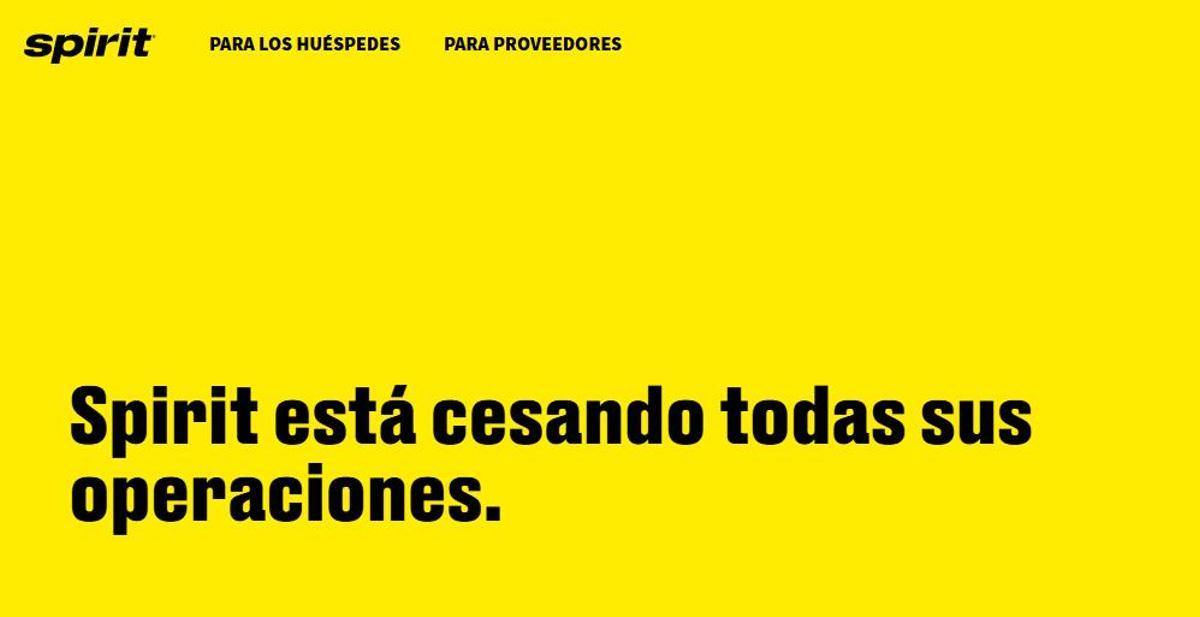 Captura de pantalla de la web de Spirit Airlines