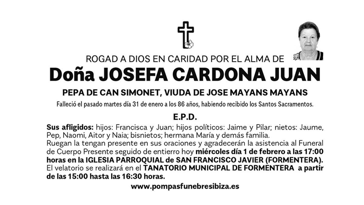 Esquela de doña Josefa Cardona Juan