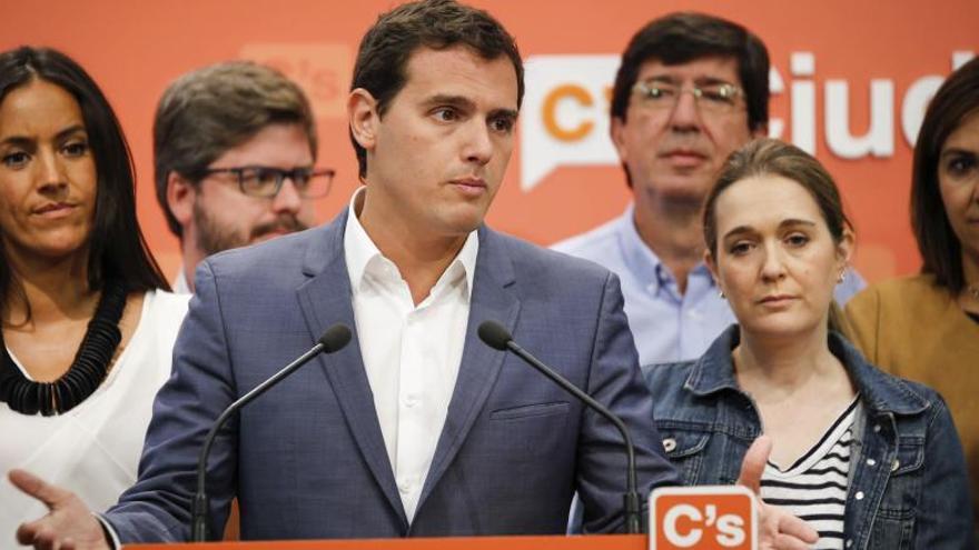 Albert Rivera durant la roda de premsa a la seu de C&#039;s a Madrid