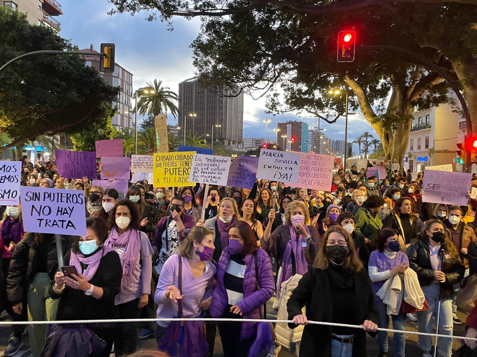 Las imágenes de la marcha multitudinaria por el Día Internacional de la Mujer en Málaga.