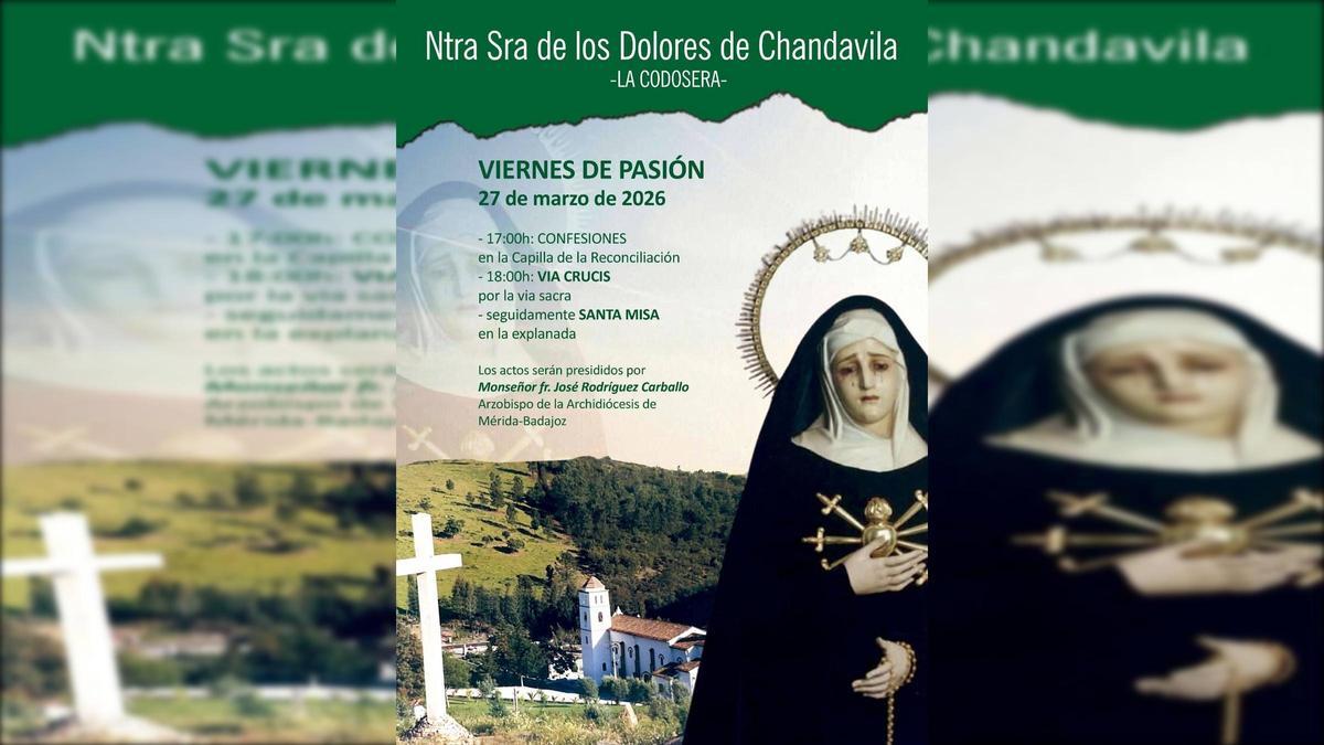 Cartel de los actos por el Viernes de Dolores en el santuario de Chandavila.