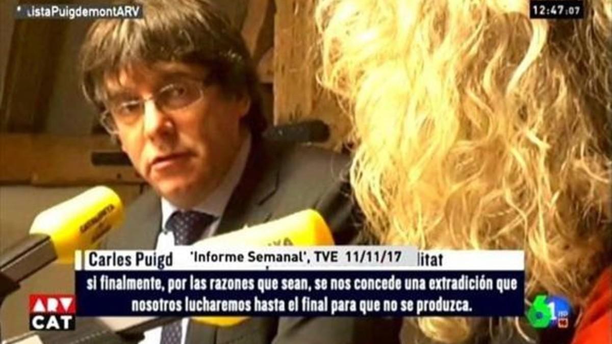 Puigdemont y Mònica Terribas, en Bruselas.