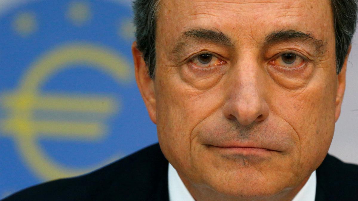 FILE PHOTO:  European Central Bank President Draghi speaks during the bank's monthly news conference in Frankfurt