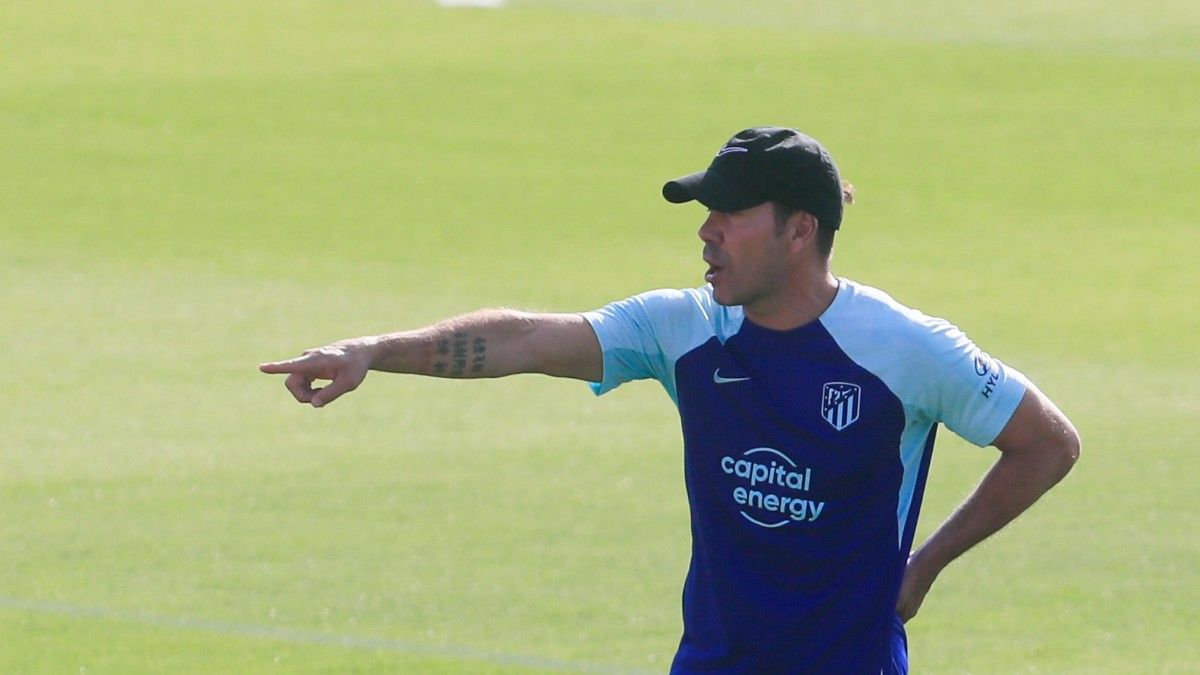 Simeone en la sesión de entrenamiento del 3 de agosto