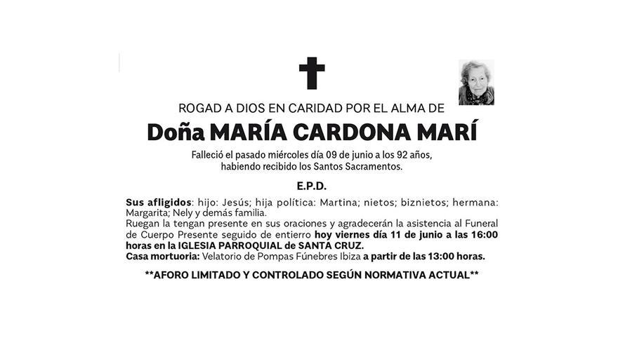 Esquela Doña María Cardona Marí