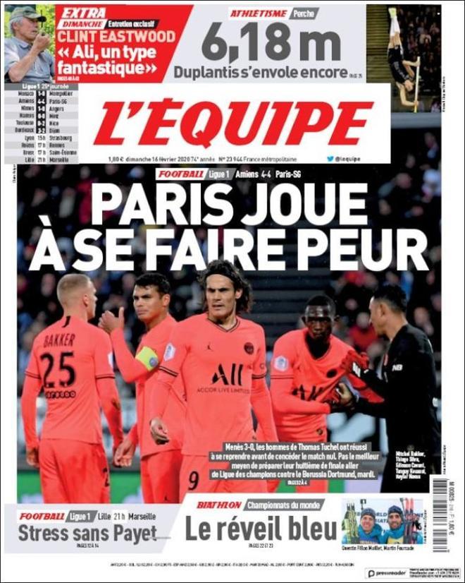 Esta es la portada de LEquipe del domingo 16 de febrero