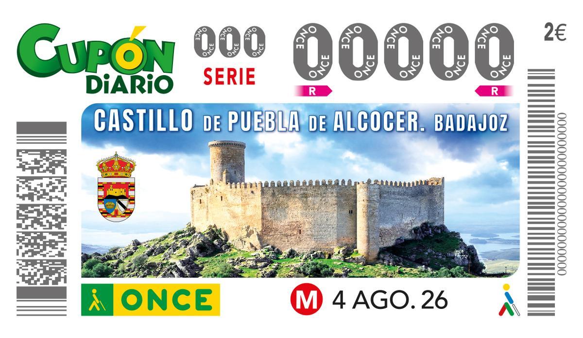 Cupón diario con la imagen del Castillo de Puebla de Alcocer.