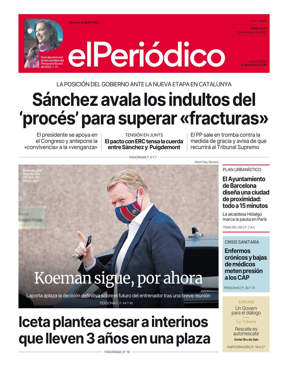 La portada d’EL PERIÓDICO del 26 de maig del 2021